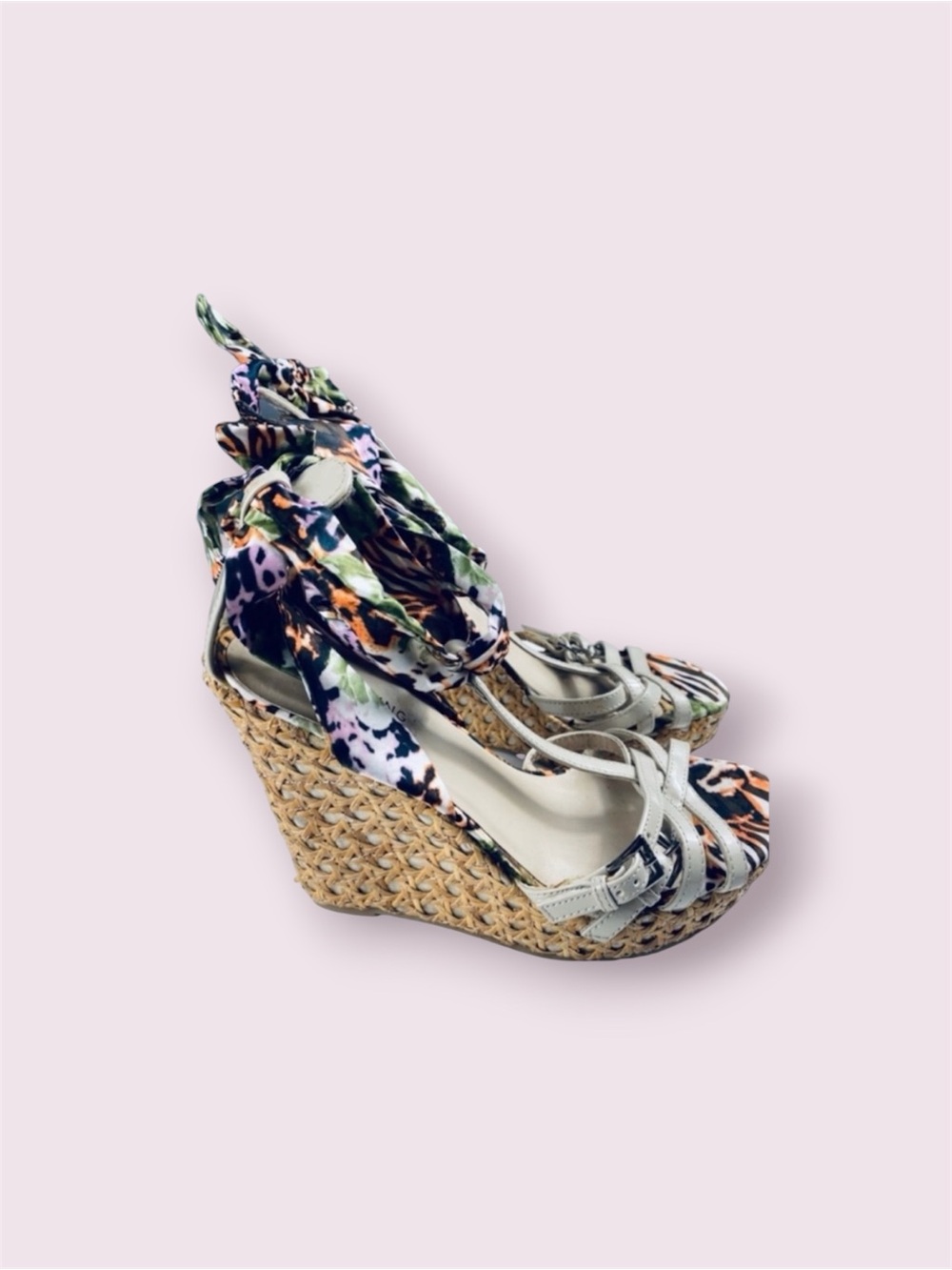 Call It Spring ankle wrap animal print wedge heels size 8